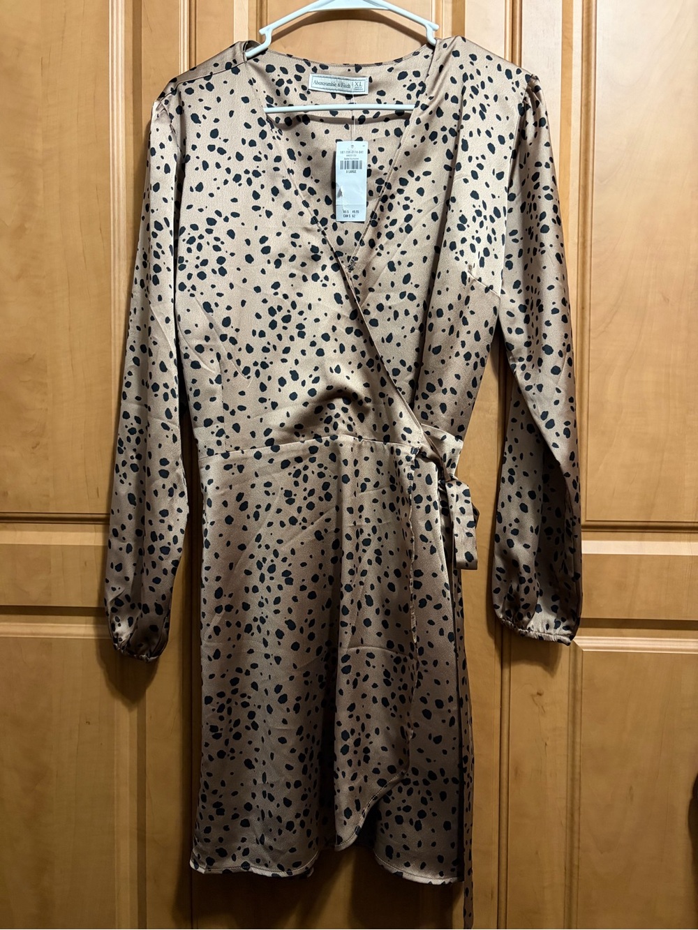 Abercrombie & Fitch Tan Wrap Dress with Black Spot Print